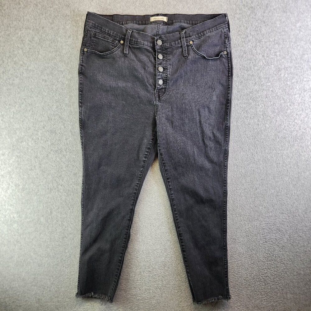 Madewell Jeans Womens 34P Petite Black 10" High Rise Skinny Raw Hem Button Fly - Picture 1 of 16